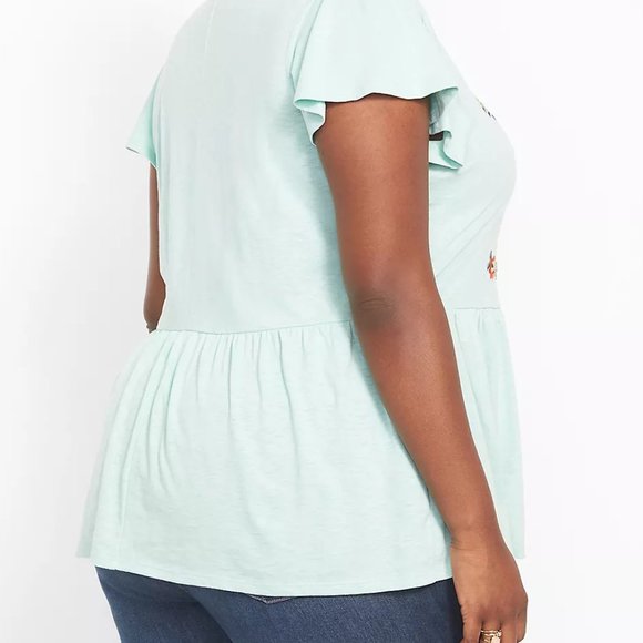 3X Plus Size 22/24 Lane Bryant Swing Flutter-Sleeve Embroidered Babydoll Top - Picture 2 of 3